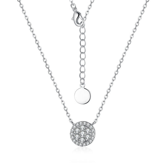 Sterling Silver Micropave Halo Surrounding 7 Stone Cluster Solitaire Necklace - HK Jewels