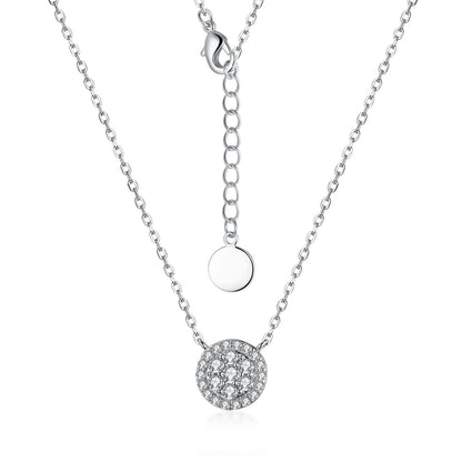 Sterling Silver Micropave Halo Surrounding 7 Stone Cluster Solitaire Necklace - HK Jewels