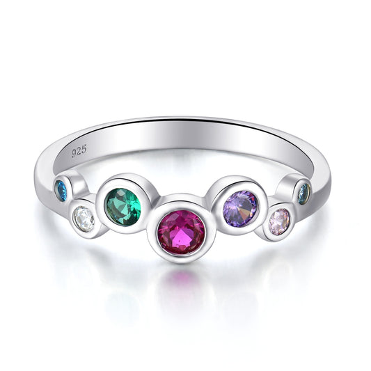 Rhodium Plated Sterling Silver Multicolor CZ Bezel Set Round Stones Ring