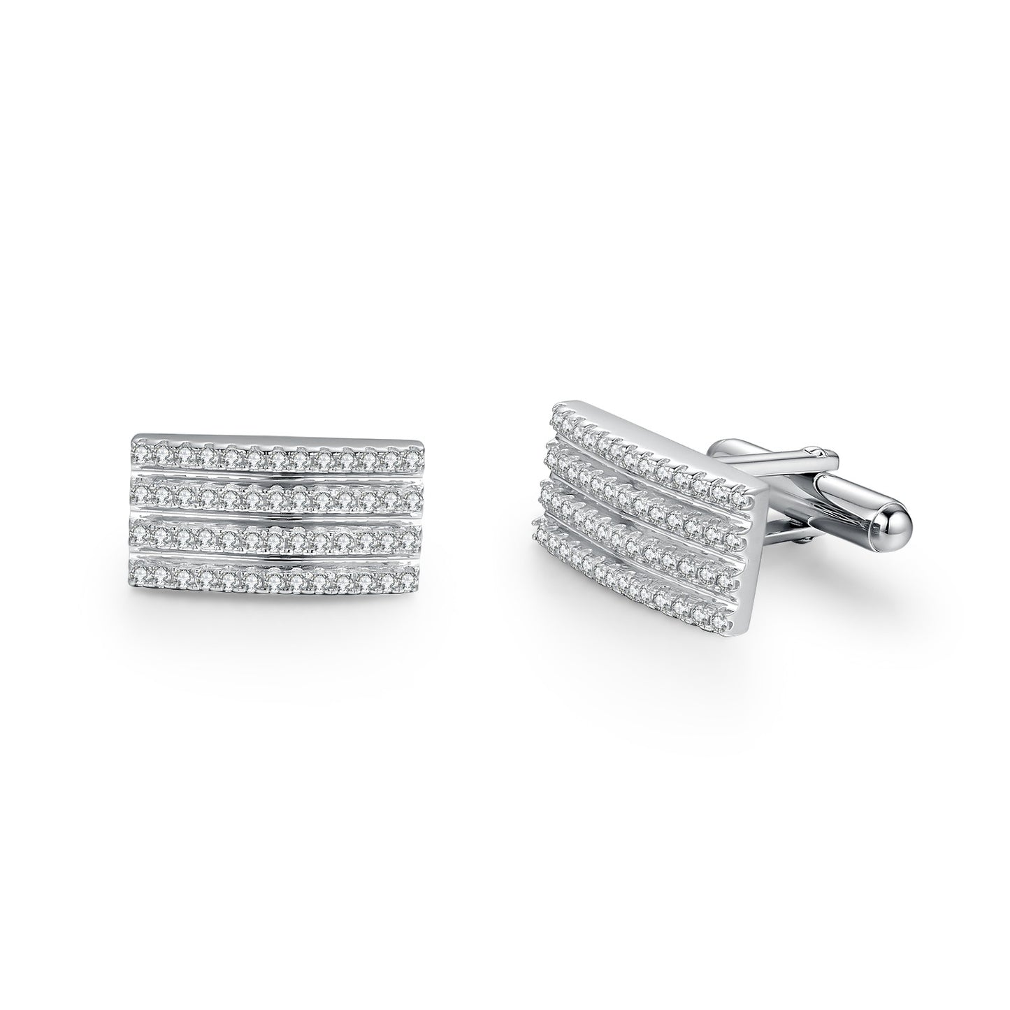 Rhodium Plated Sterling Silver Micropave Striped Cufflinks