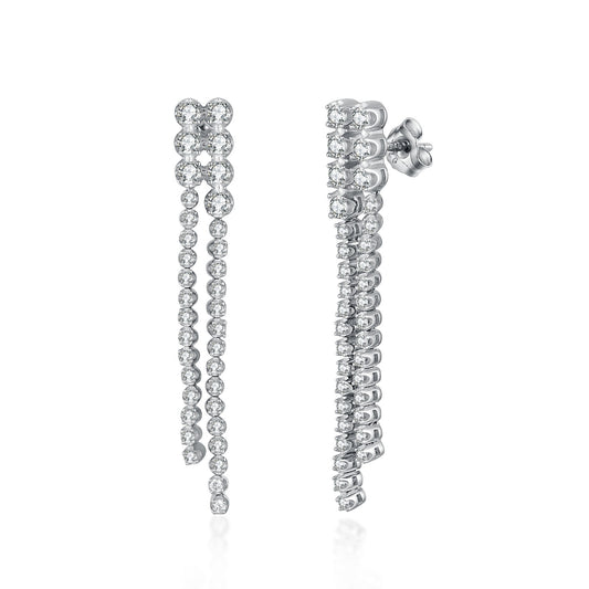 Sterling Silver Double Row Tennis CZ Earring