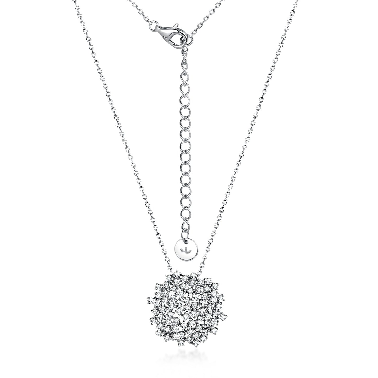 Rhodium Plated Sterling Silver Sprinkled Circle Pendant Necklace