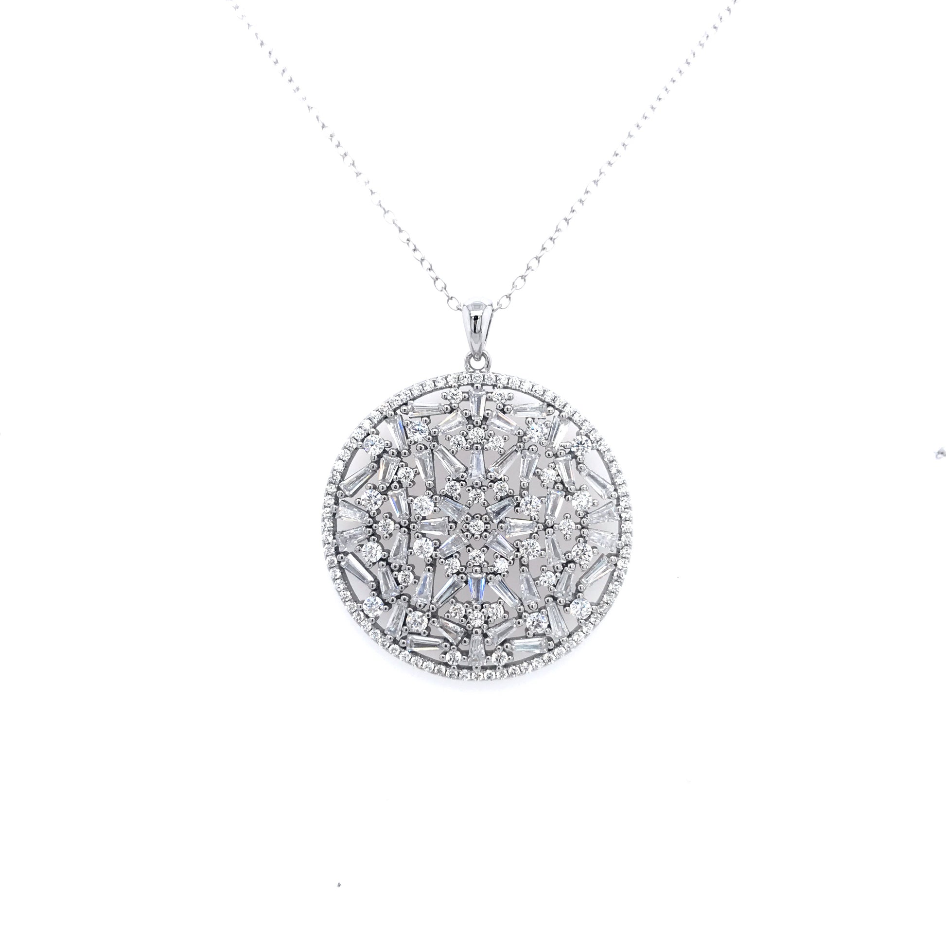 Sterling Silver Circle Baguette Pendant - HK Jewels