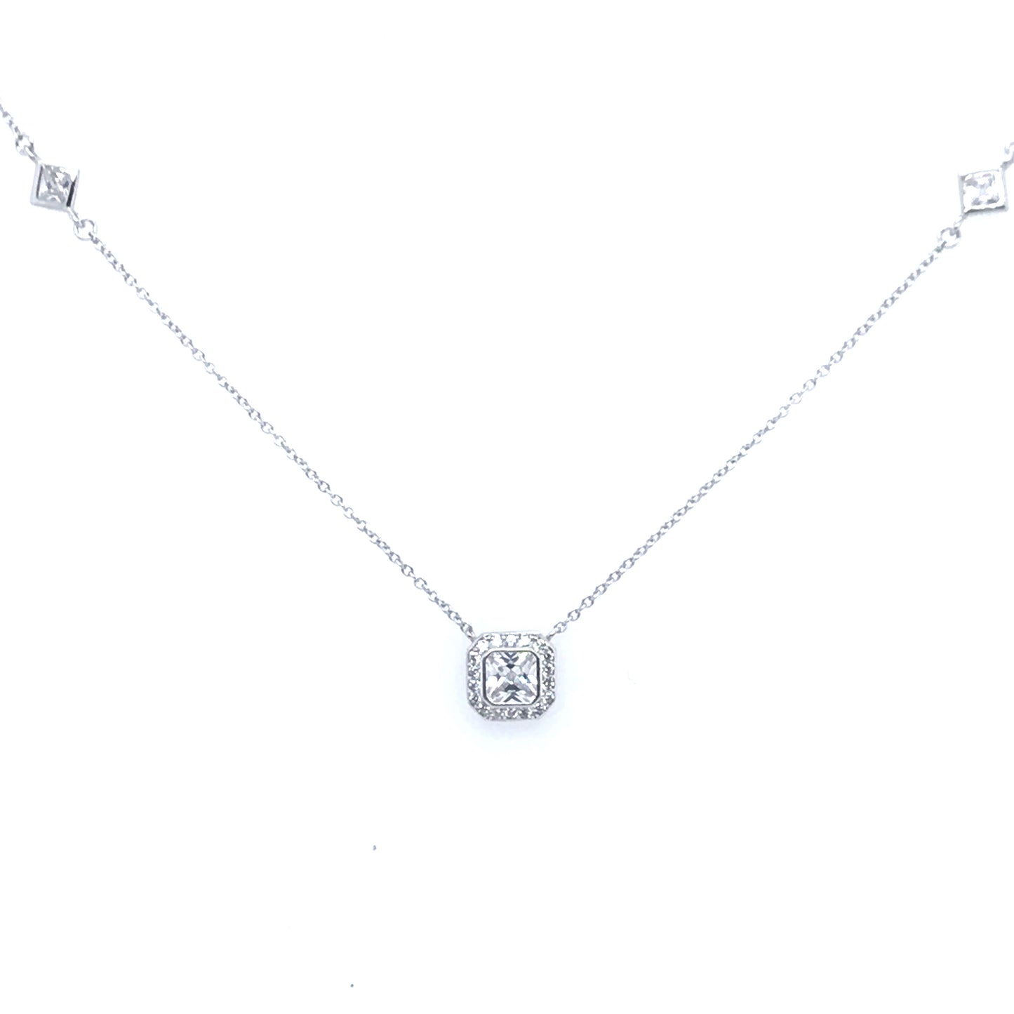 Sterling Silver Square Solitaire Necklace - HK Jewels