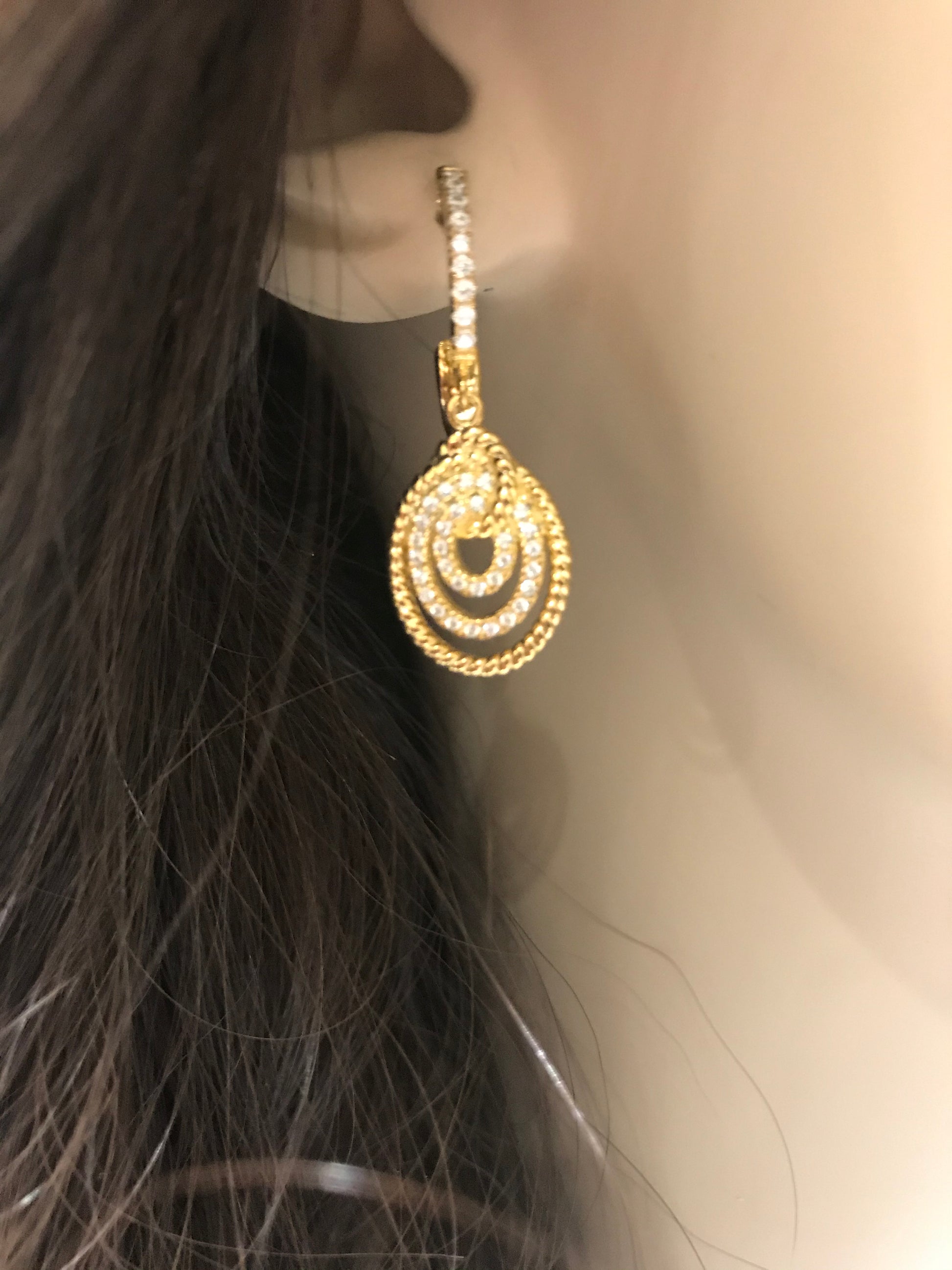 Sterling Silver Gold Plated  Oval Earrings - HK Jewels