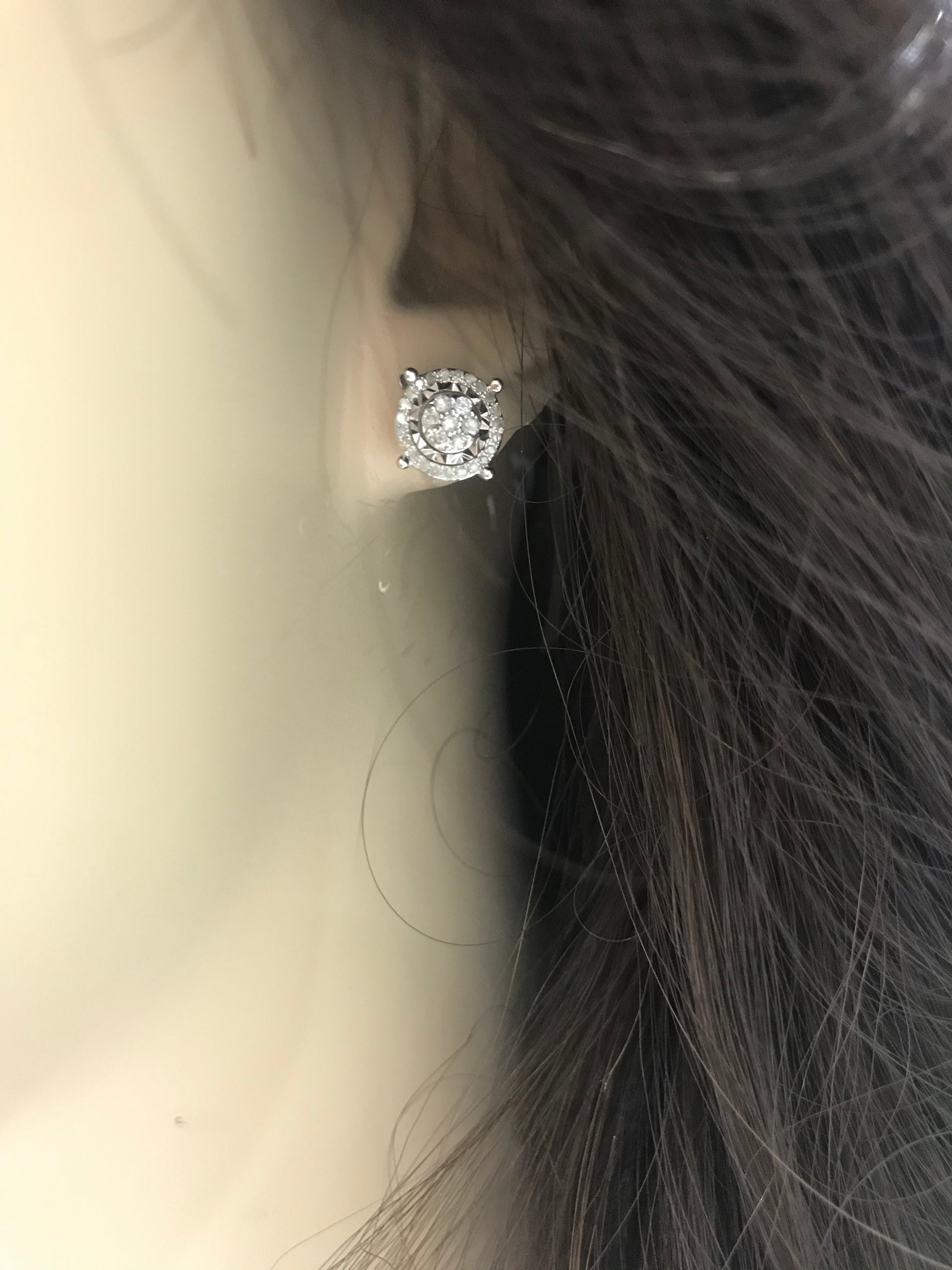 10K Micropave Round Shaped Diamond Stud - HK Jewels