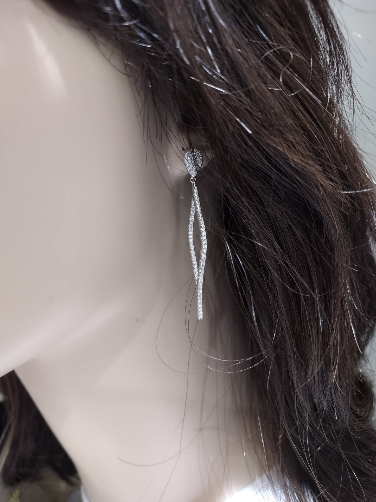 Sterling Silver Sideways Teardrop CZ Earrings - HK Jewels