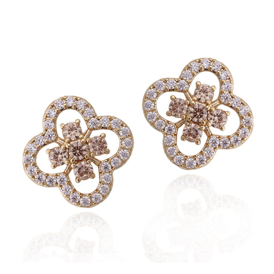 Surgical Steel Champagne Clover Stud Earrings - HK Jewels