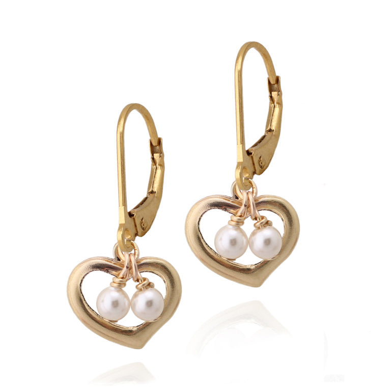 Gold Heart With Tiny White Pearls Earring - HK Jewels
