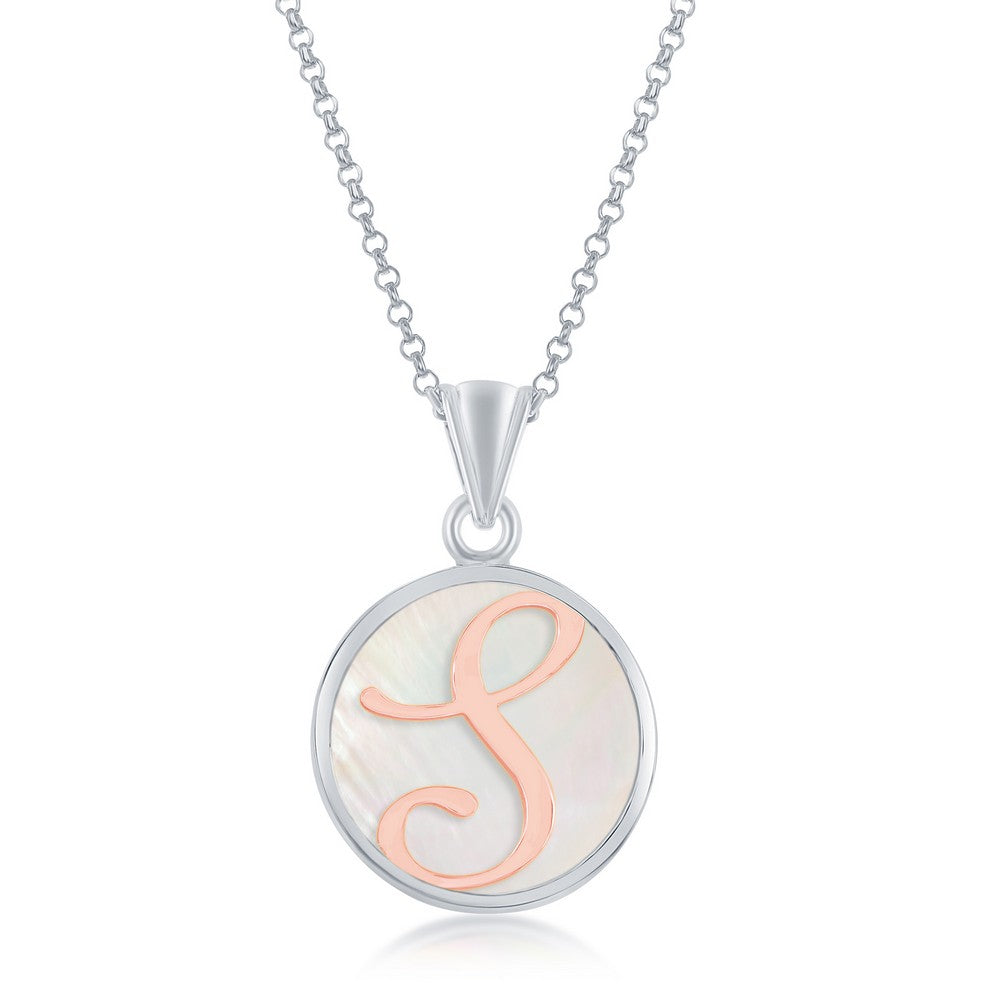 Sterling Silver Mother Of Pearl Initial "S" Pendant - HK Jewels