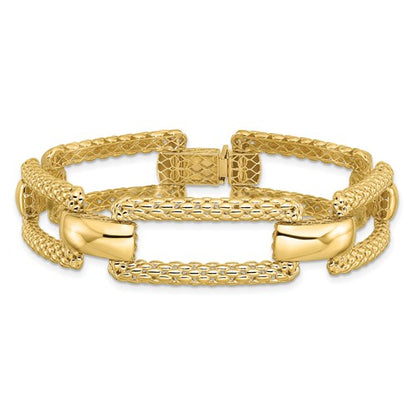 14k Large Textured Paperclip Yellow Gold Bracelet - HK Jewels