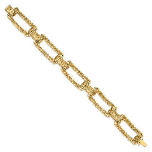14k Large Textured Paperclip Yellow Gold Bracelet - HK Jewels