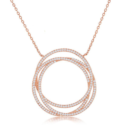 Rose Gold Plated Sterling Silver Three Circle Necklace - HK Jewels