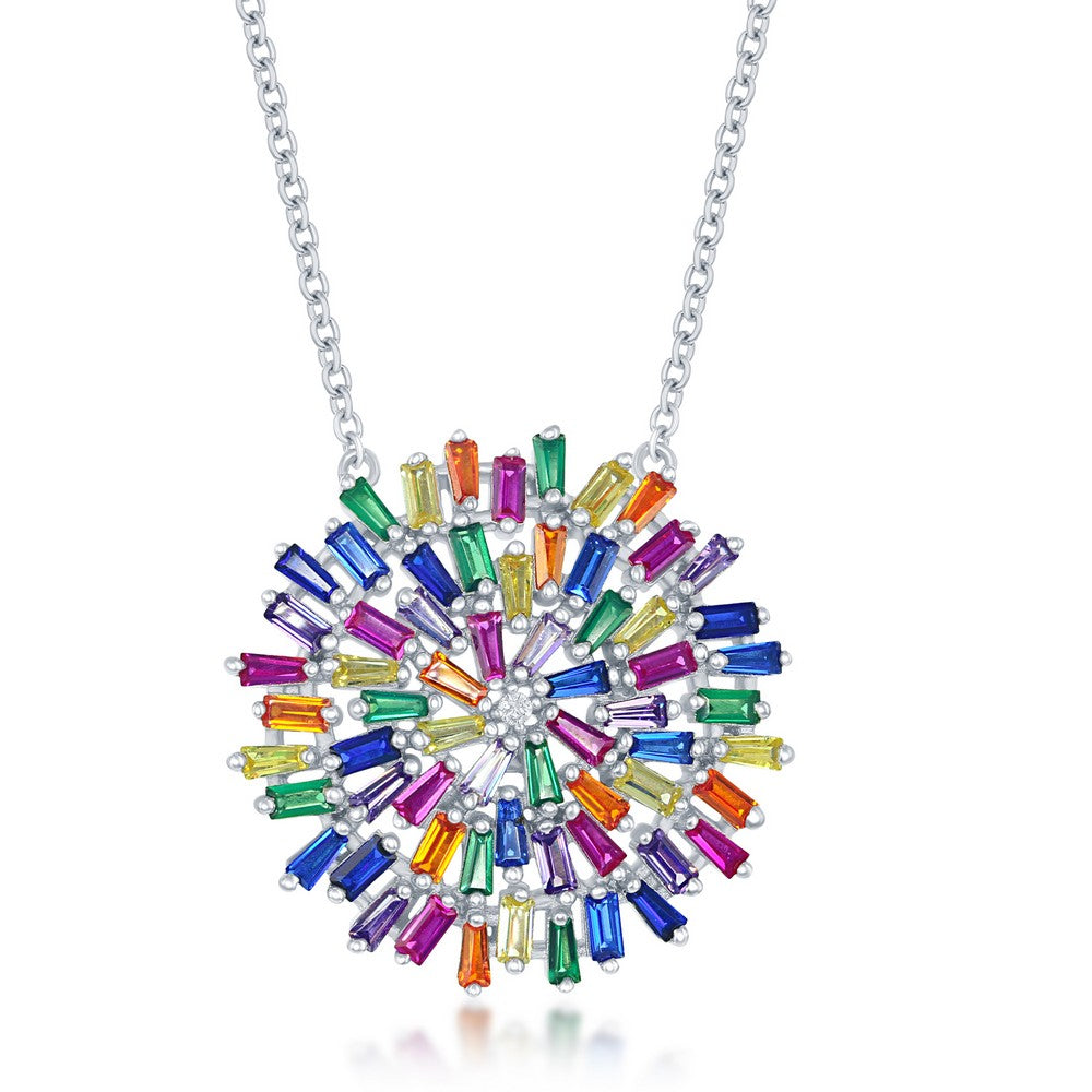 Sterling Silver Rainbow Baguette Necklace - HK Jewels