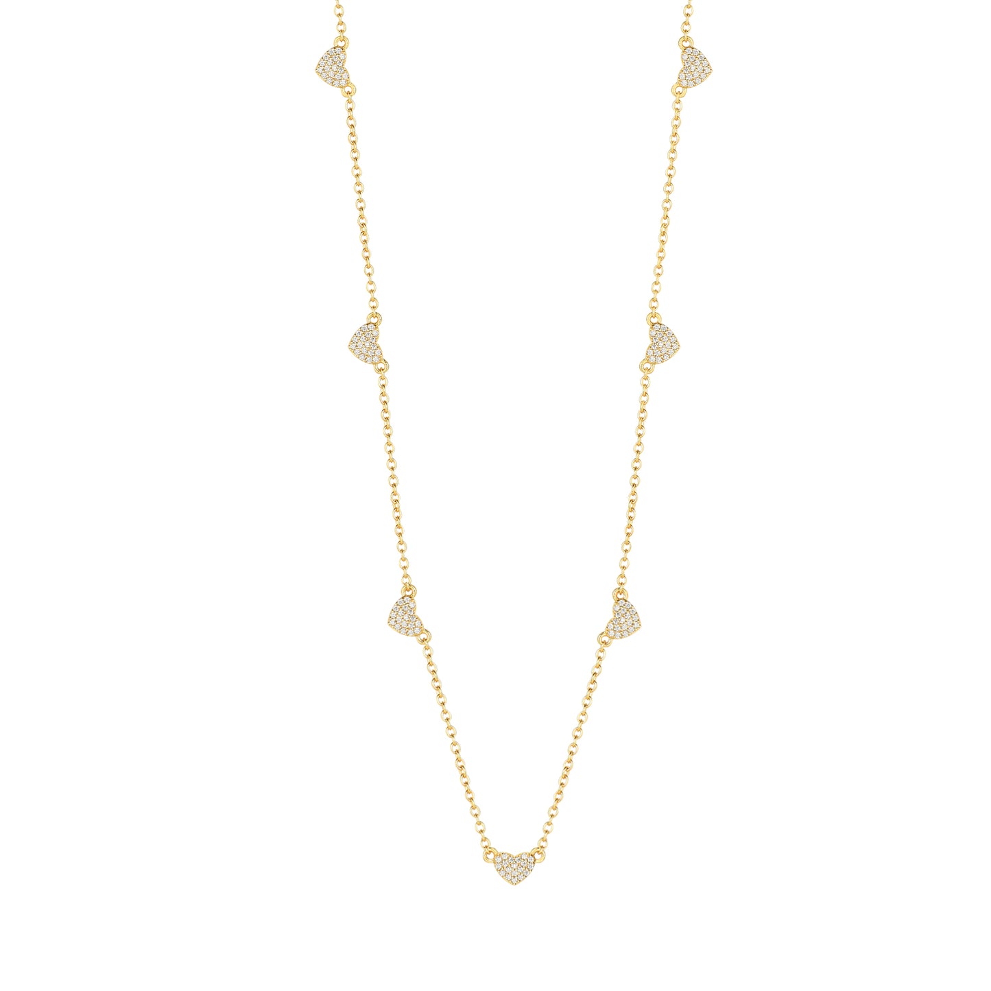 Gold Plated Sterling Silver Heart Station Necklace - HK Jewels
