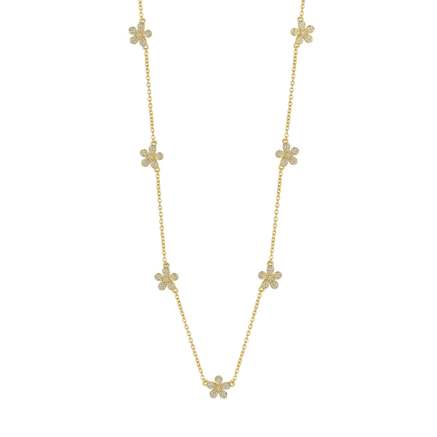 Gold Plated Sterling Silver Flower Station Necklace - HK Jewels