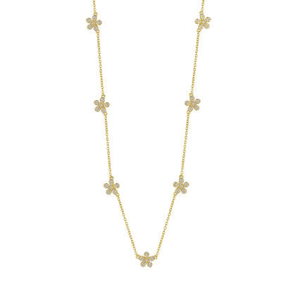 Gold Plated Sterling Silver Flower Station Necklace - HK Jewels