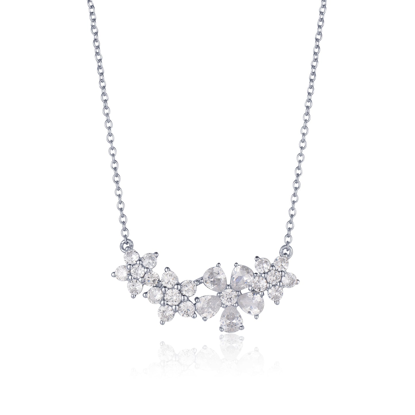 Sterling Silver Flower Bar CZ Necklace - HK Jewels