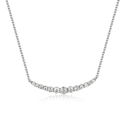 Sterling Silver 13 CZ Curved Bar Necklace