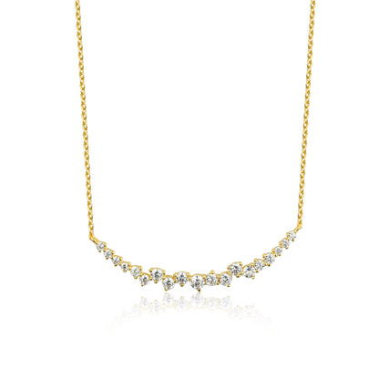 Sterling Silver Sprinkled CZ Curved Bar Necklace
