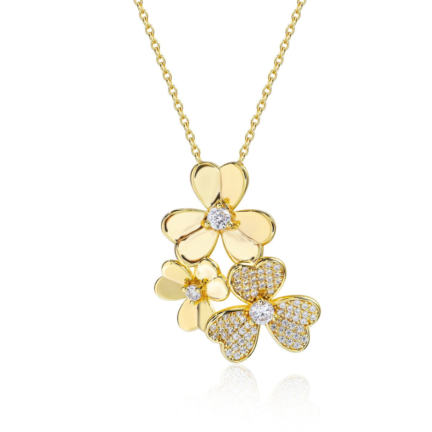 Gold Plated Sterling Silver Triple Flower Necklace