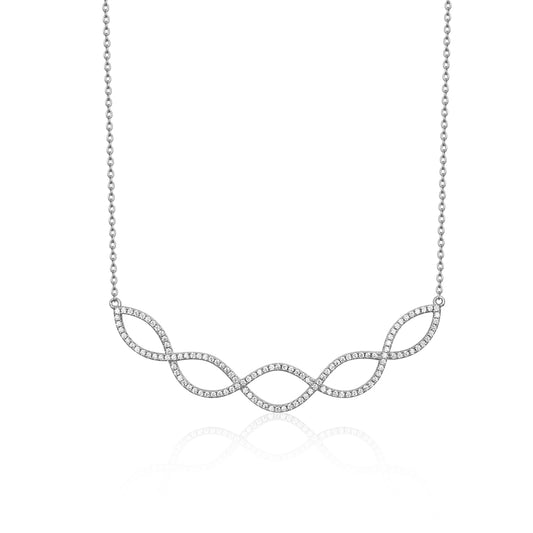 Rhodium Plated Sterling Silver Micro Pave Twisted Bar Necklace