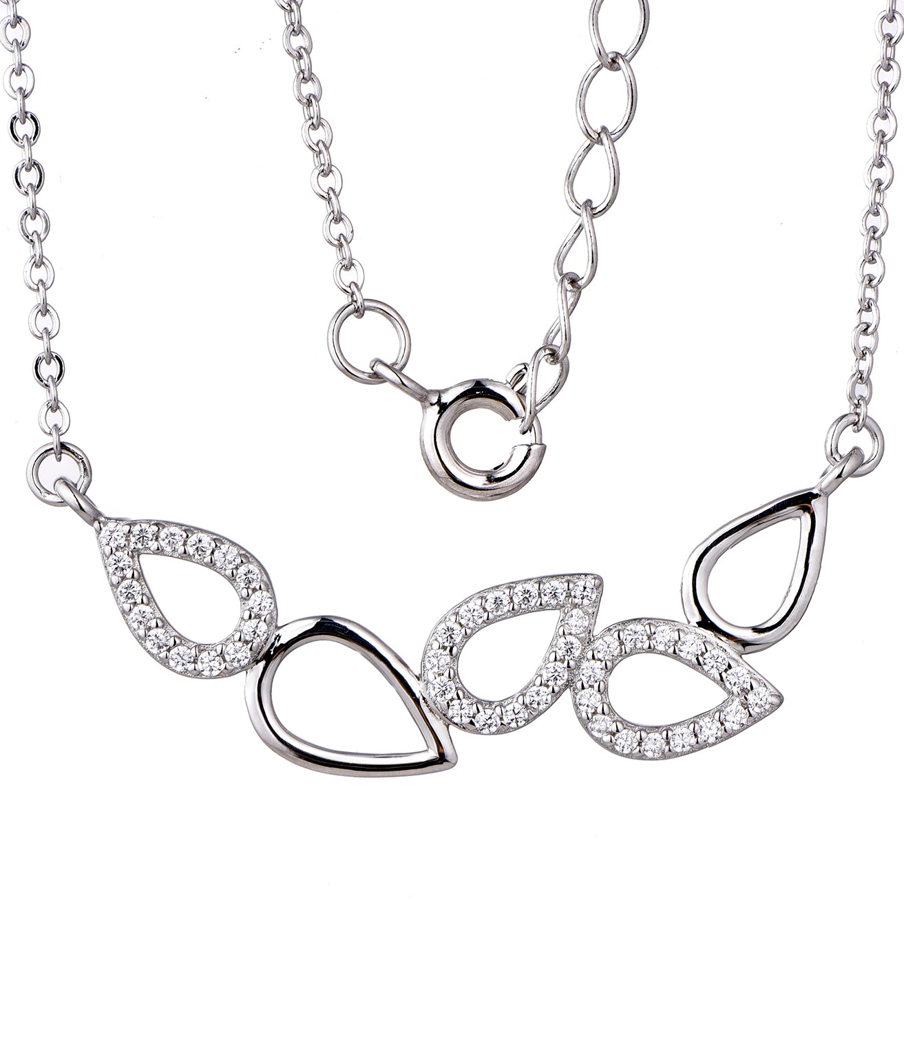 Sterling Silver Micropave Natural Shape CZ Necklace - HK Jewels