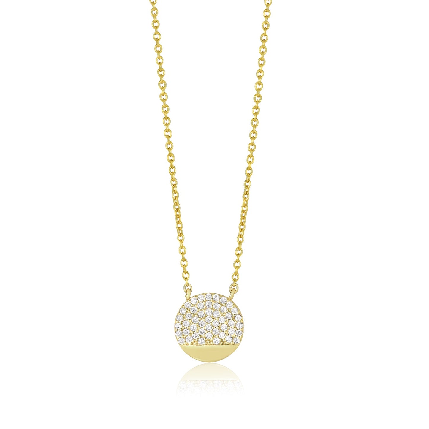 Gold Plated Sterling Silver 3/4 CZ Circle Necklace - HK Jewels