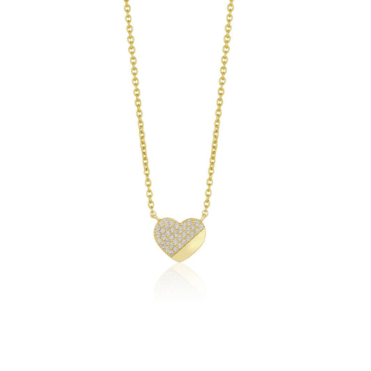 Gold Plated Sterling Silver ¾ CZ Heart Necklace - HK Jewels