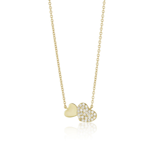 Gold Plated Sterling Silver Double Heart Necklace - HK Jewels