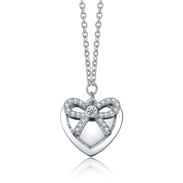 Sterling Silver with Rhodium Plated and CZ Heart Necklace - HK Jewels