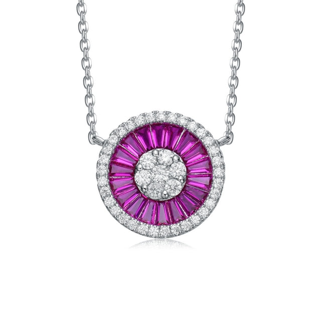 Sterling Silver Colored CZ Baguette Round Necklace - HK Jewels