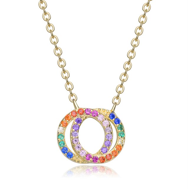 Sterling Silver Rainbow CZ Circle Pendant Necklace - HK Jewels