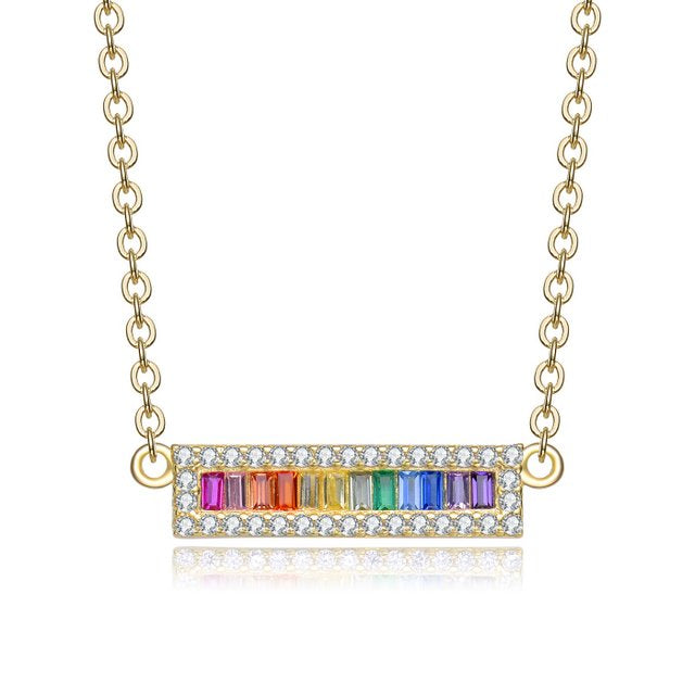 Sterling Silver Rainnbow CZ Bar Necklace - HK Jewels