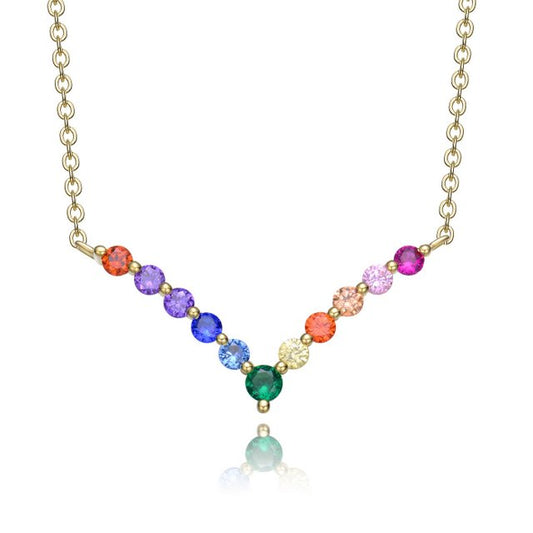 Sterling Silver Rainbow CZ "V" Pendant Necklace - HK Jewels
