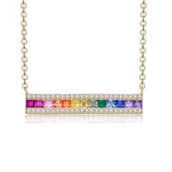 Sterling Silver Rainnbow CZ Bar Necklace - HK Jewels