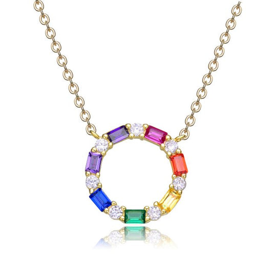 Sterling Silver Rainbow CZ Circle Necklace - HK Jewels