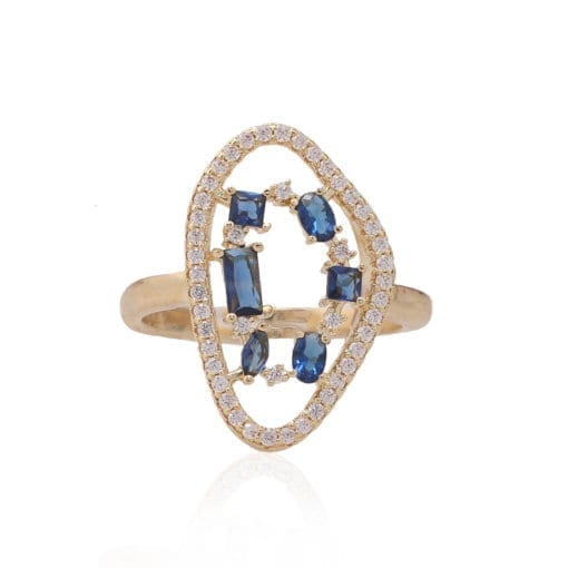 Gold Plated Ring In Natural Stone Shape With Blue Stones - HK Jewels