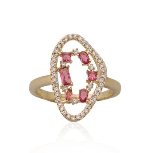 Gold Plated Ring In Natural Stone Shape With Micropave Stones - HK Jewels