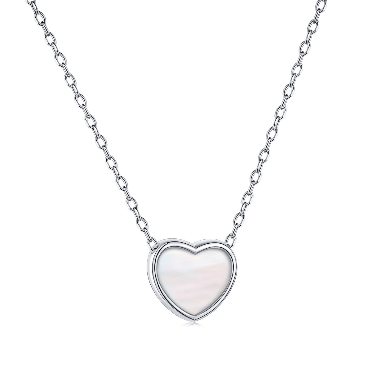 Sterling Silver Bezel Framed Mother of Pearl Heart Pendant Necklace - HK Jewels