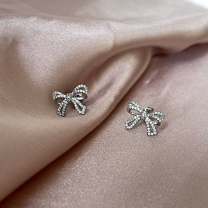 Sterling Silver Micropave Bow Stud Earrings - HK Jewels