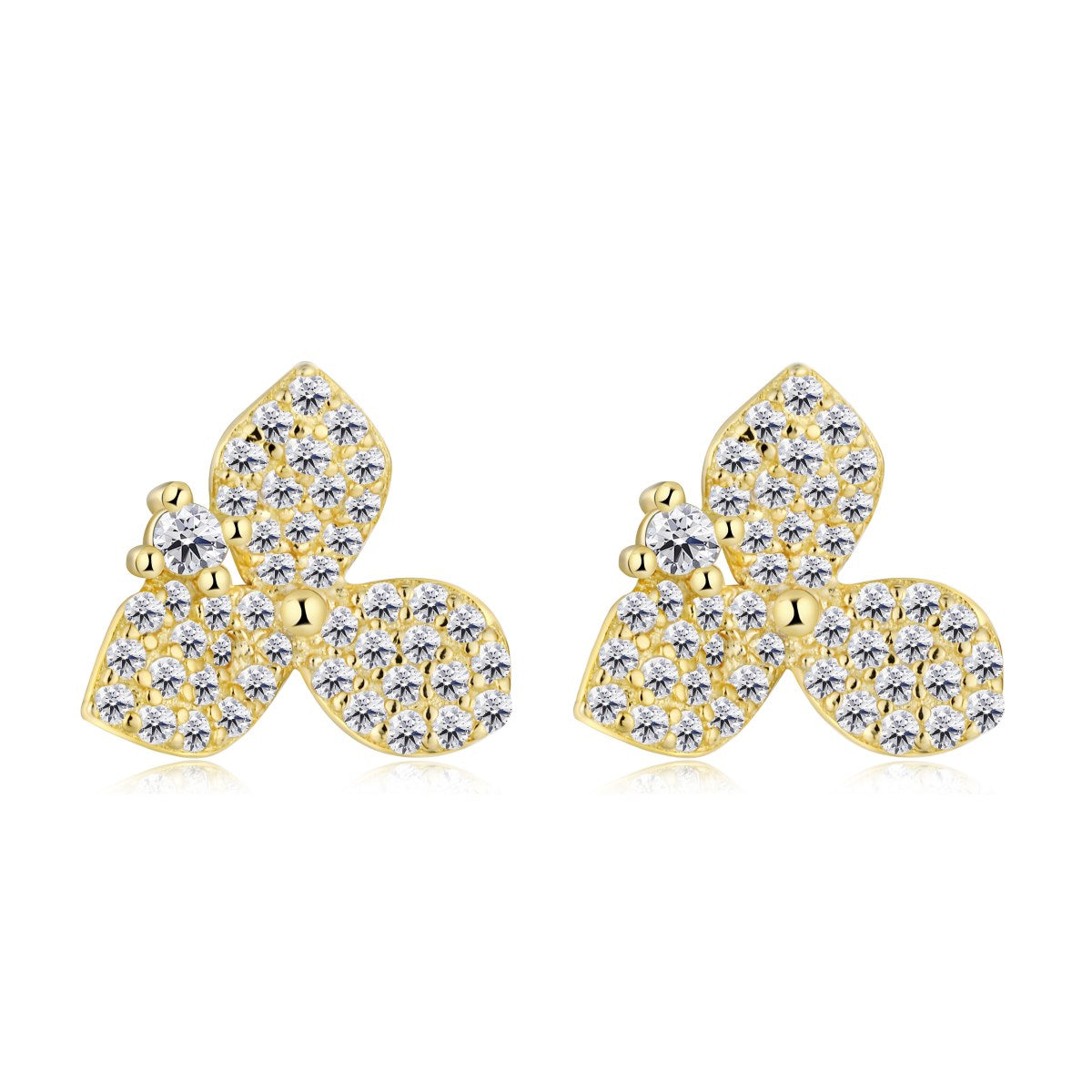 Sterling Silver Micropave Three Petal Flower Stud Earrings - HK Jewels