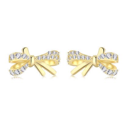 Sterling Silver Micropave Bowknot Stud Earrings - HK Jewels