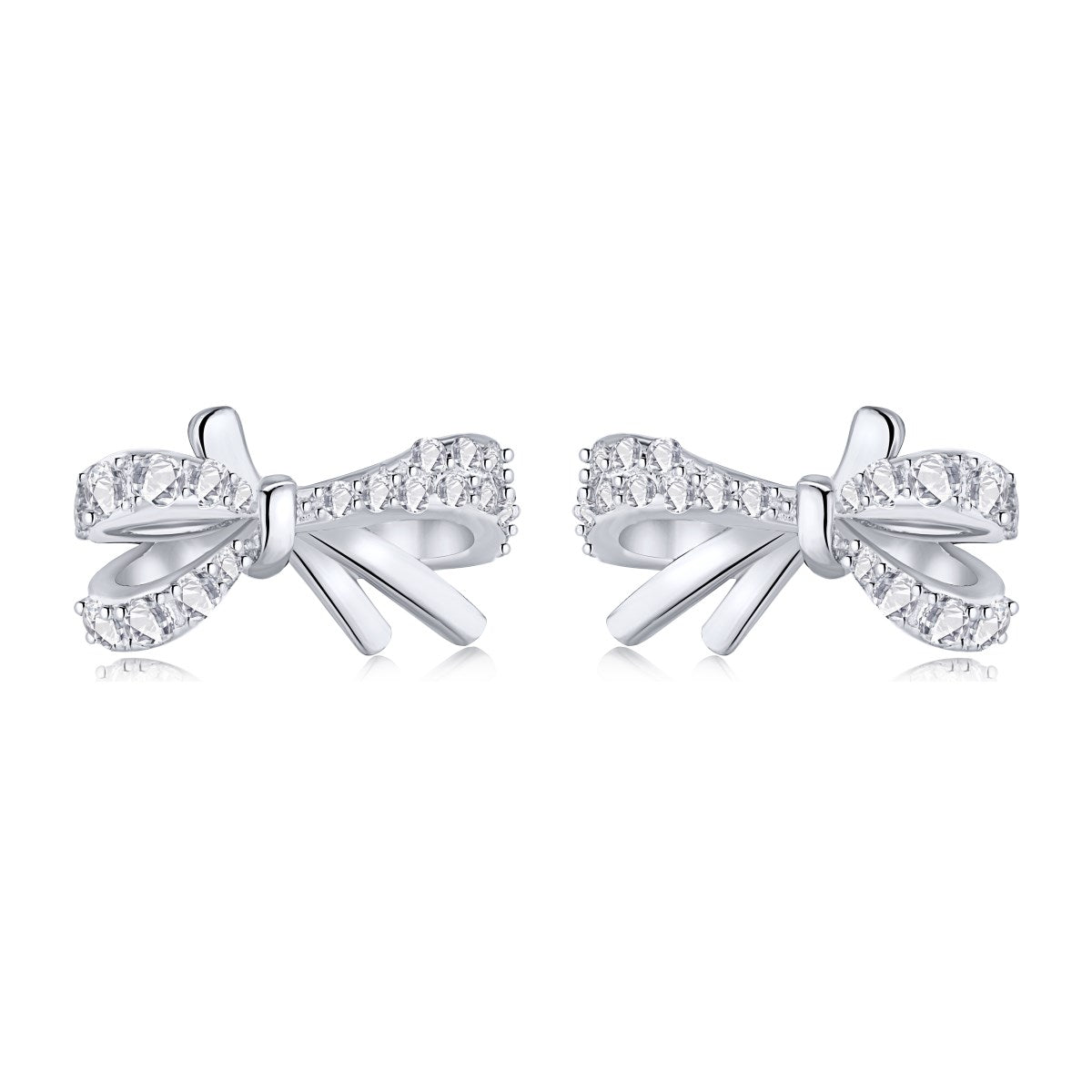 Sterling Silver Micropave Bowknot Stud Earrings - HK Jewels