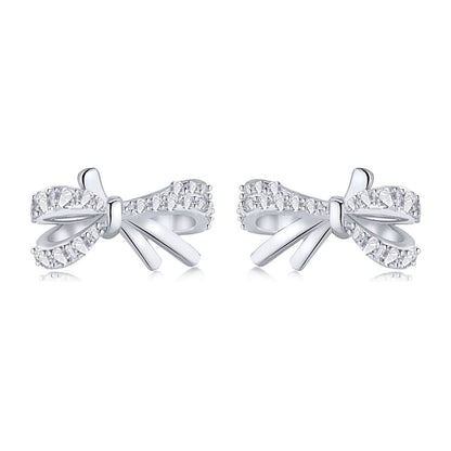 Sterling Silver Micropave Bowknot Stud Earrings - HK Jewels