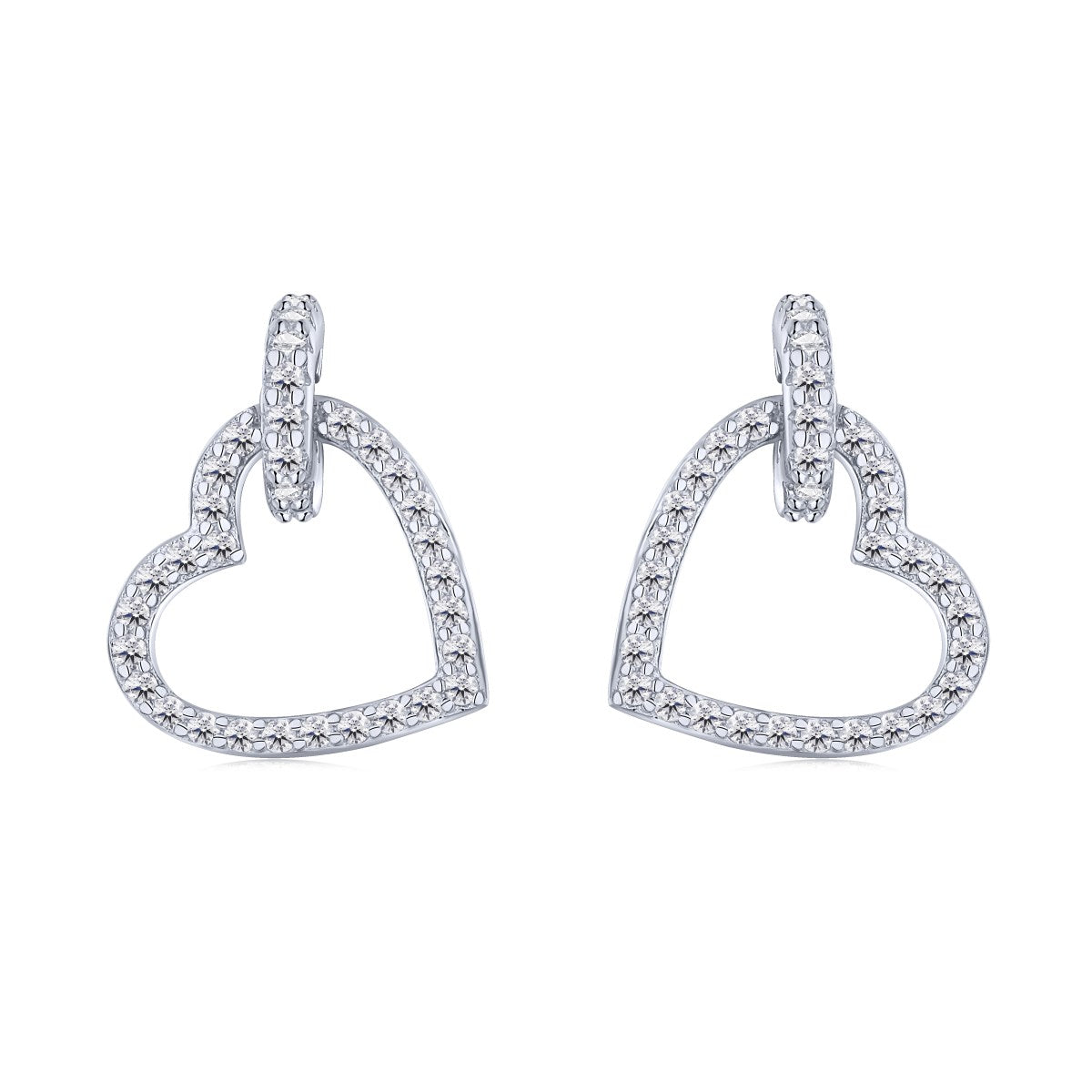Sterling Silver Hanging Outline Heart Earrings - HK Jewels