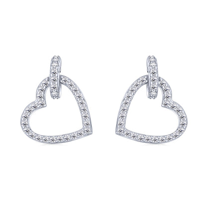Sterling Silver Hanging Outline Heart Earrings - HK Jewels
