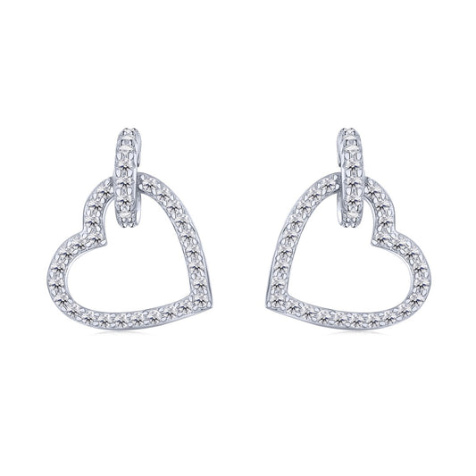 Sterling Silver Hanging Outline Heart Earrings - HK Jewels