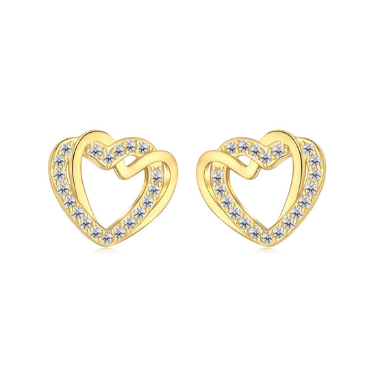 Sterling Silver Intertwined CZ Heart Stud Earrings - HK Jewels