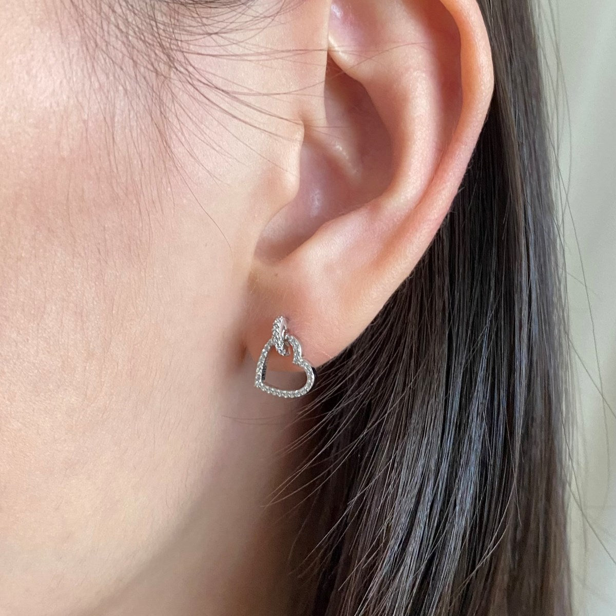 Sterling Silver Hanging Outline Heart Earrings - HK Jewels